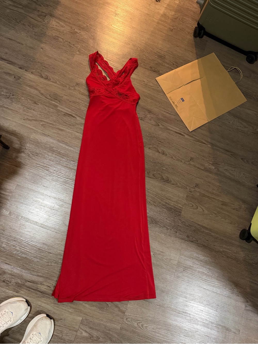 Tiger Mist Red Lace-Trim Maxi Dress